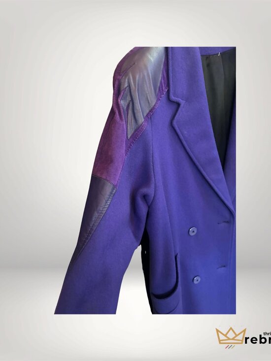Vintage Braemar Purple Wool Coat Leather Shoulder Made Canada - Picture 3 of 5
